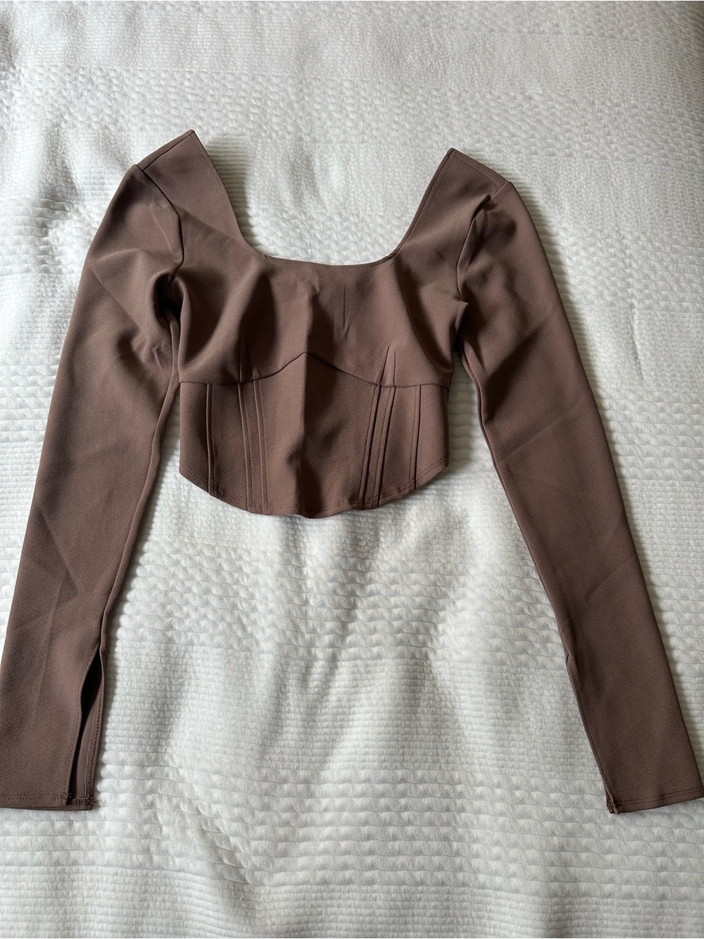 Abercrombie & Fitch Brown Square-Neck Long Sleeve Crop Top